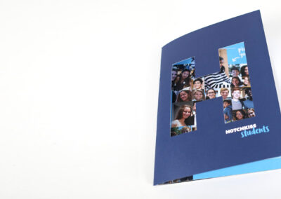 A printed booklet for Hotchkiss admissions with a die cut cover and embossed text