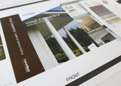 A printed marketing sample for CertainTeed's Soffit & Vertical Siding, produced by Qualprint for Sampco and CertainTeed