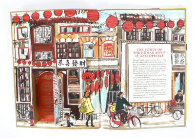 A photo of Korn Ferry's printed catalog issue with die cut windows opened to reveal additional text