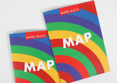 A photo of Mass MoCA's campus map, produced by Qualprint with custom inks and UV spot coating