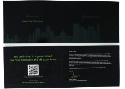 An invitation to business meeting and VIP experience at Straumann US, produced by Qualprint.