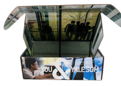 A custom package for Yale University admissions enrollment kits, produced by Qualprint